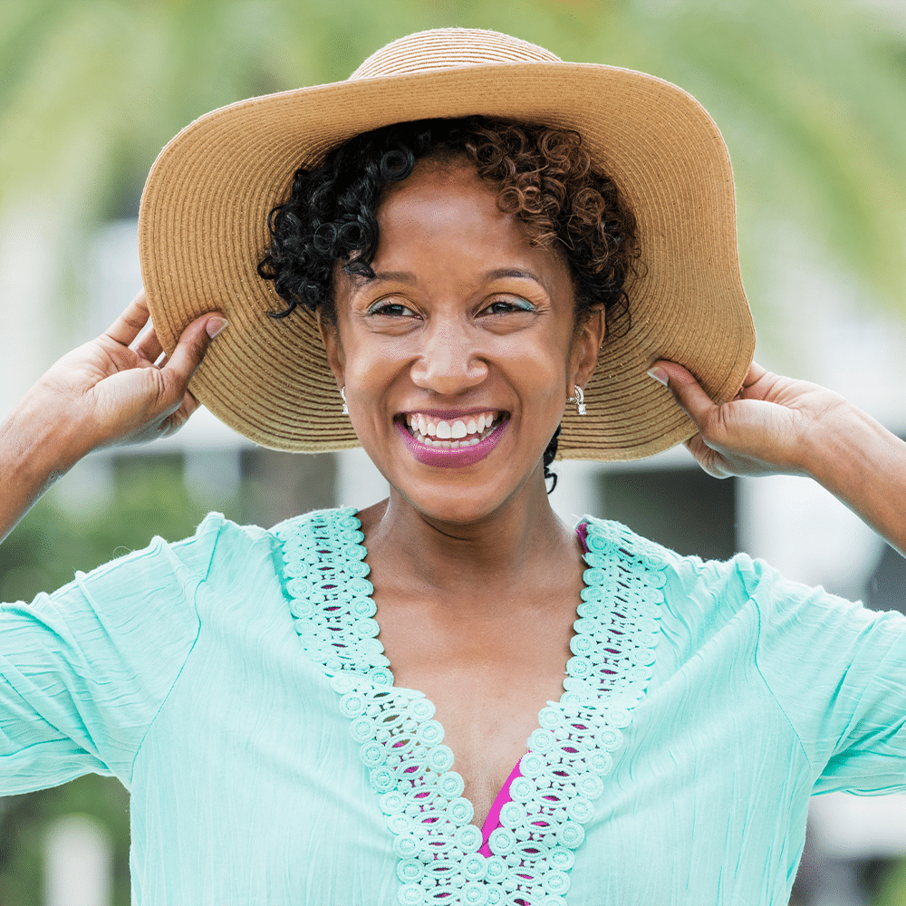 Happy Lady With Hat smiling