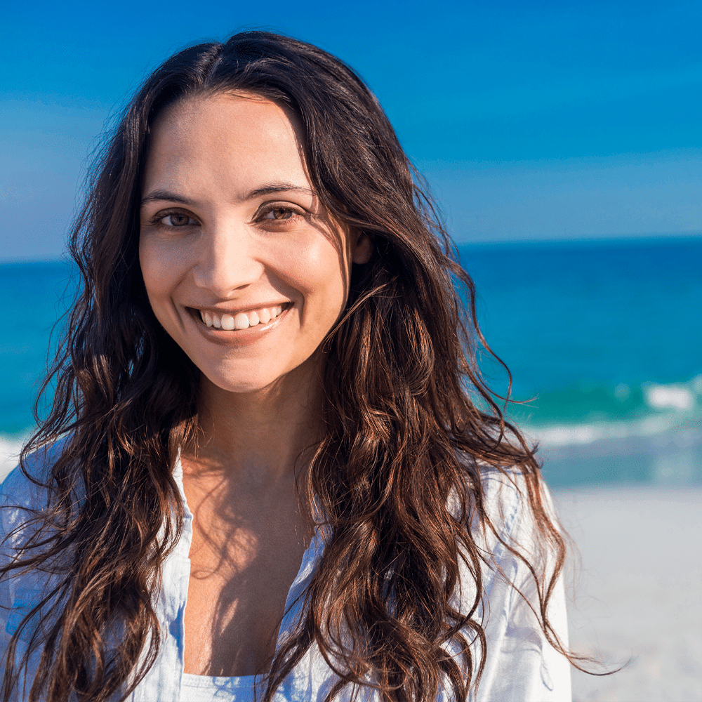 Lady At Beach with blue water